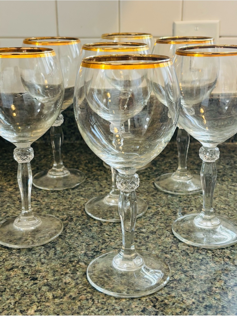 set of 7 Waterford Crystal "Carleton Gold" wine glasses